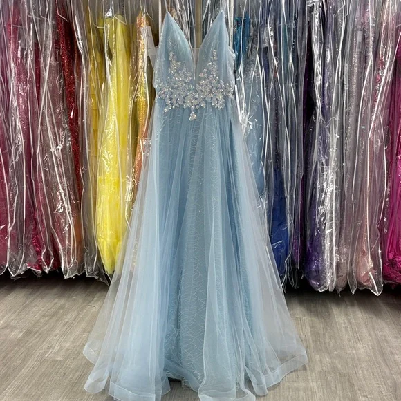 Jovani 07637 NWT Light Blue Dress with Floral Details size 8 - Picture 1 of 6